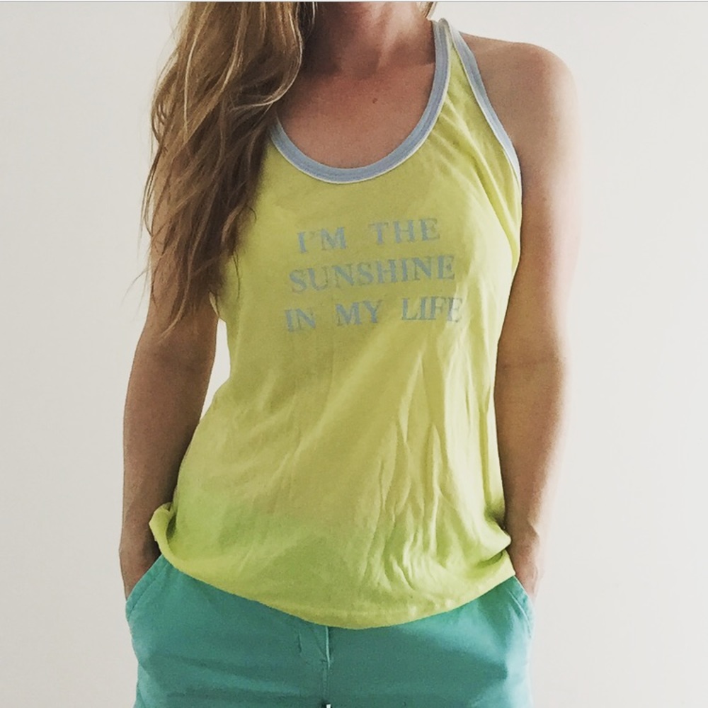 Wildfox Lime Green Racerback Tank with Pale Blue Trim
